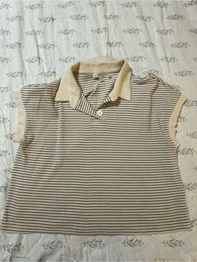 Sleeveless Striped Polo Tank in Cream and Black